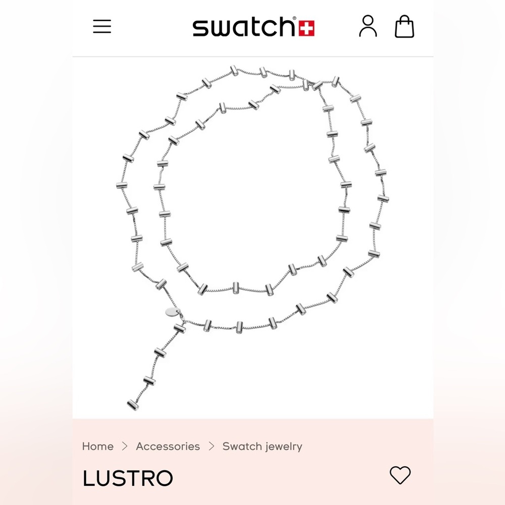 Swatch Lustro Silver Chain Necklace Y2K Rhinestone Stainless Steel, Versatile